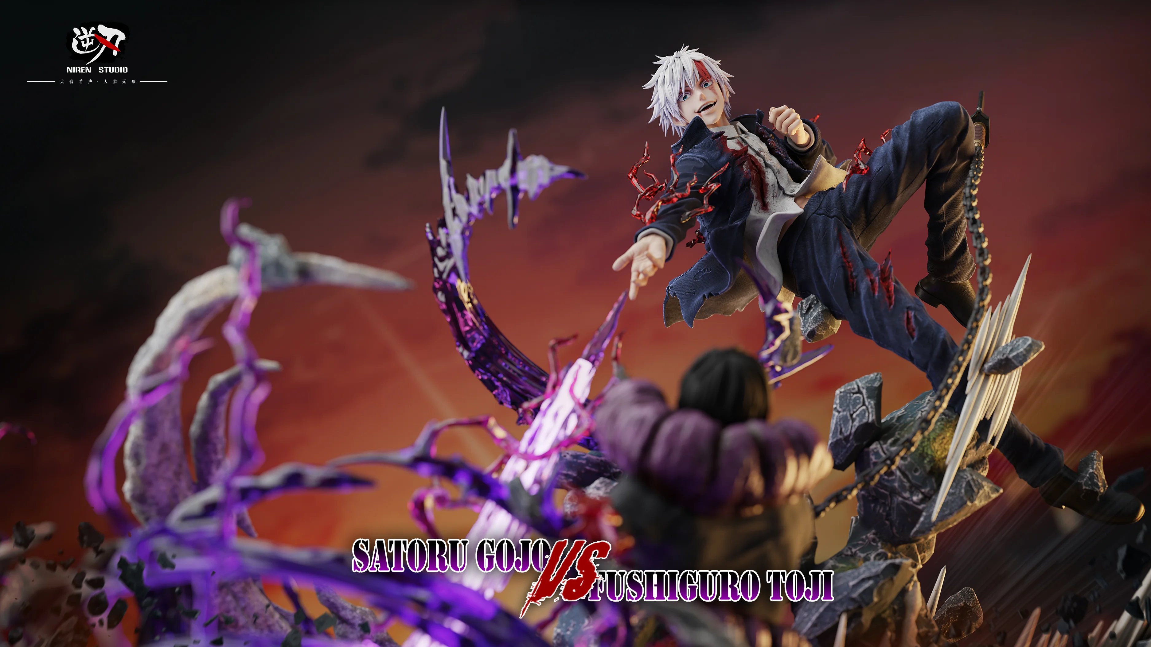 Jujutsu Kaisen Niren Studio Satoru Gojo Vs Fushiguro Toji Resin Statue - Image 3
